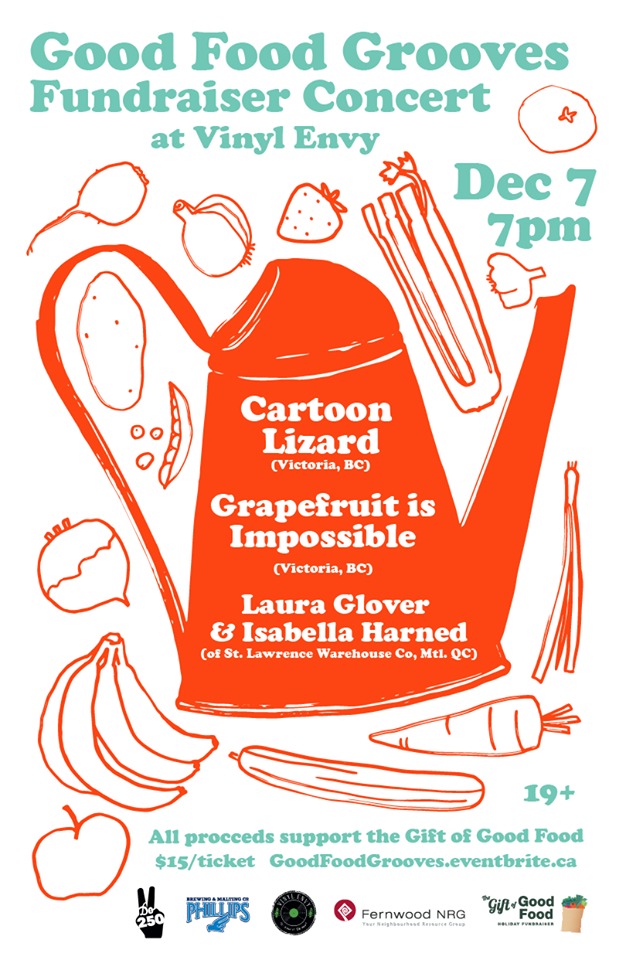 Good Food Grooves Fundraiser Show: Isabella Harned, Laura Glover, Grapefruit is Impossible, Cartoon Lizard @ Vinyl Envy Dec 7 2017 - Jun 7th @ Vinyl Envy