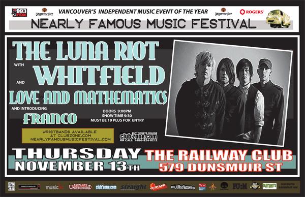 Luna Riot, Whitfield, Love and Mathematics, Franco @ Railway Club Nov 13 2008 - May 13th @ Railway Club