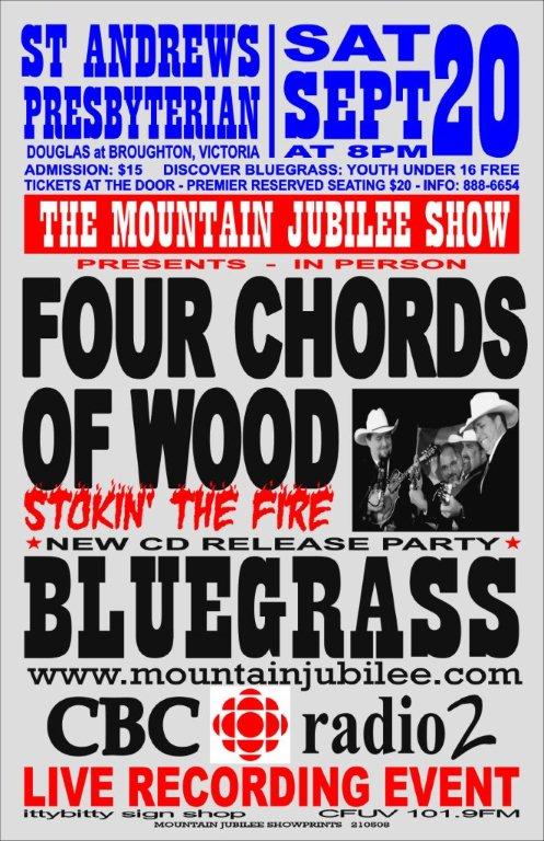 Victoria's Fabulous Bluegrass Band: Four Chords of Wood @ St. Andrews Presbyterian Church Sep 20 2008 - May 14th @ St. Andrews Presbyterian Church