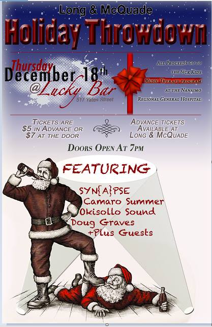 Long & McQuade Holiday Throwdown!: SYN{A}PSE, Camaro Summer, Okisollo Sound, Doug Graves @ Lucky Bar Dec 18 2014 - May 5th @ Lucky Bar