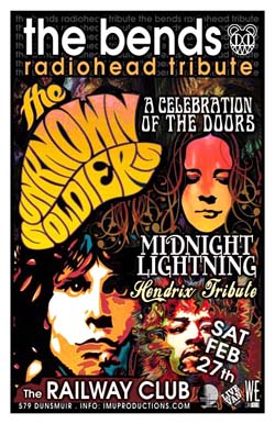 RADIOHEAD, The DOORS & HENDRIX! 3 AWESOME ROCK TRIBUTES in 1 NIGHT!: The Bends, The Unknown Soldiers, Midnight Lightning @ Railway Club Feb 27 2010 - May 8th @ Railway Club