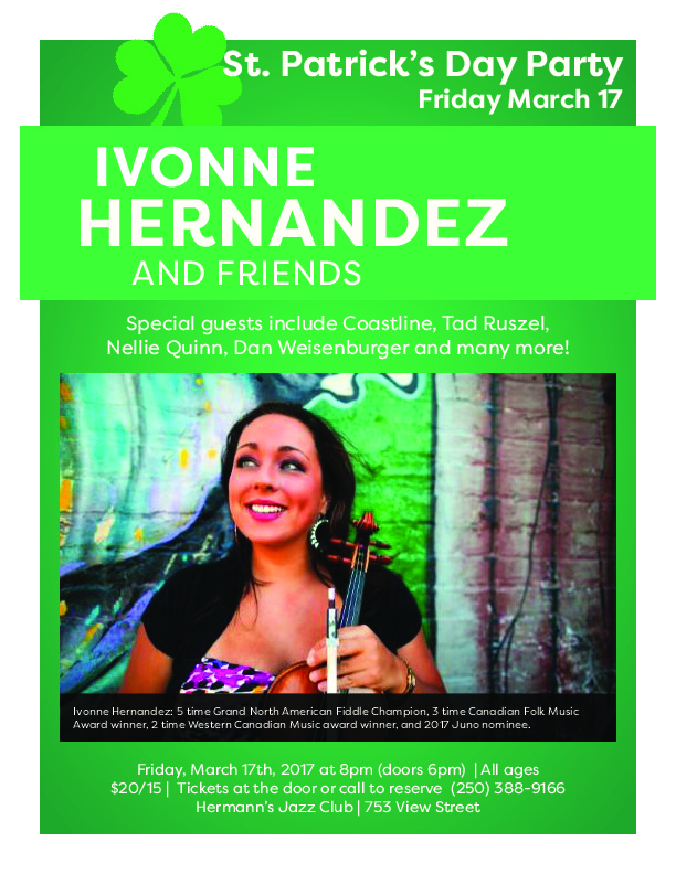 Irish Party: Ivonne Hernandez @ Hermann's Jazz Club Mar 17 2017 - May 6th @ Hermann's Jazz Club