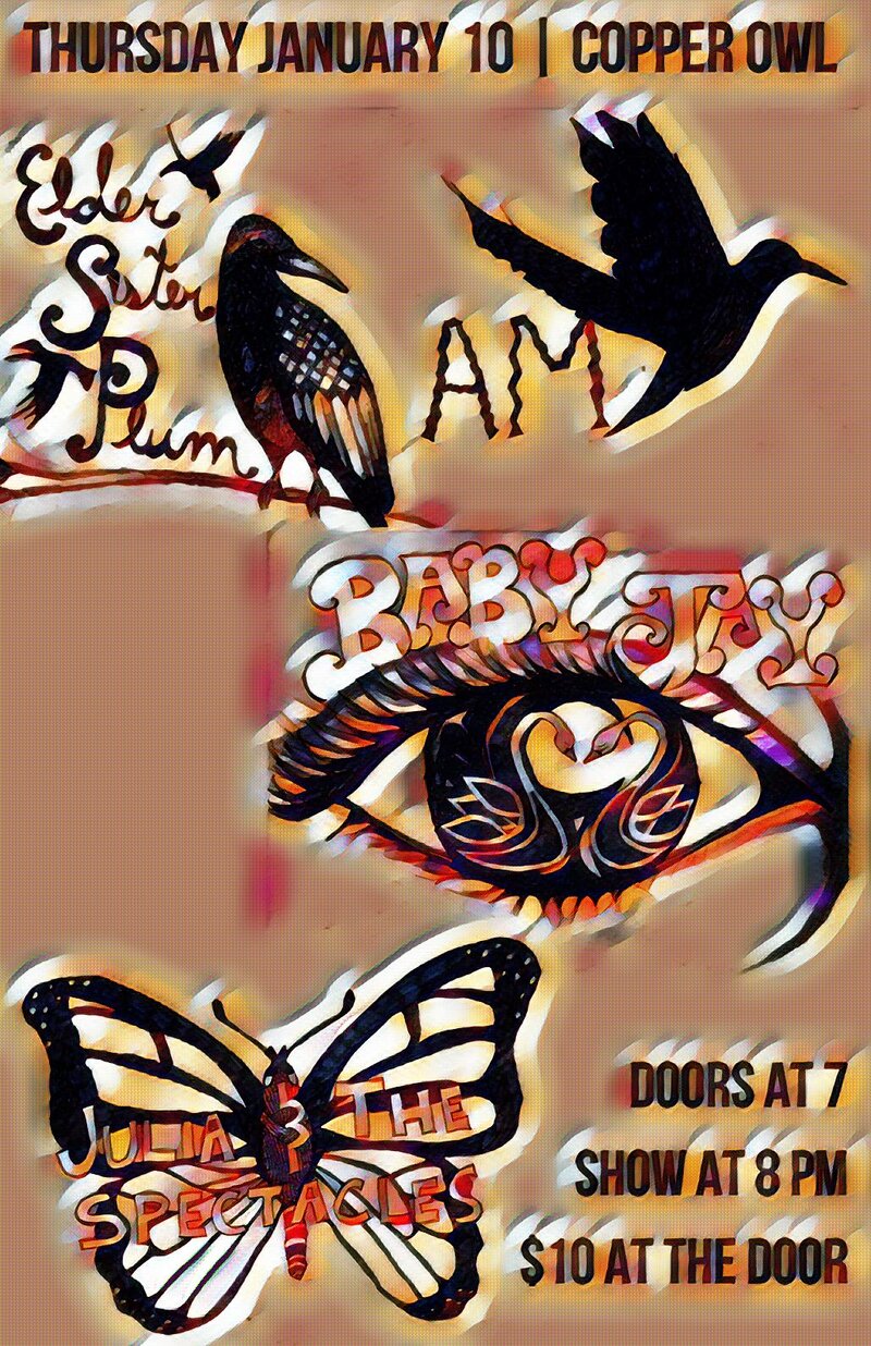 Baby Jay, Elder Sister plum, Julia & The Spectacles, A.M. @ Copper Owl Jan 10 2019 - Jun 4th @ Copper Owl