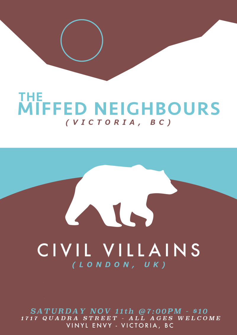 Civil Villains, The Miffed Neighbours @ Vinyl Envy Nov 11 2017 - Jun 9th @ Vinyl Envy