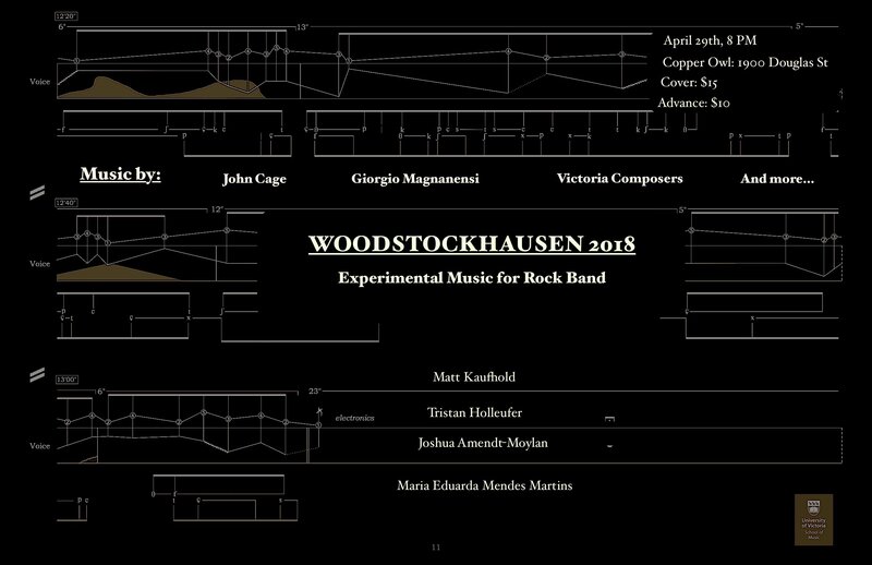 WoodStockhausen 2018: Experimental Music for Rock Band: Joshua Amendt-Moylan , Matt Kaufhold , Tristan Holleufer, Maria Eduarda Mendes Martins, John Cage, Giorgio Magnanensi @ Copper Owl Apr 29 2018 - May 9th @ Copper Owl