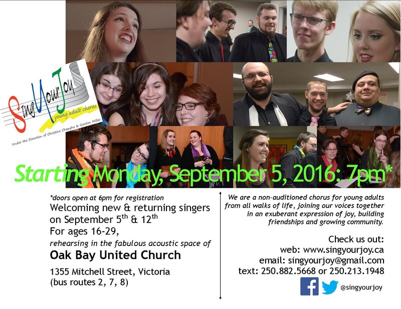 Fall 2016 Season Start-Up: SingYourJoy Young Adult Chorus @ Oak Bay United Church - Sep 05, 2016