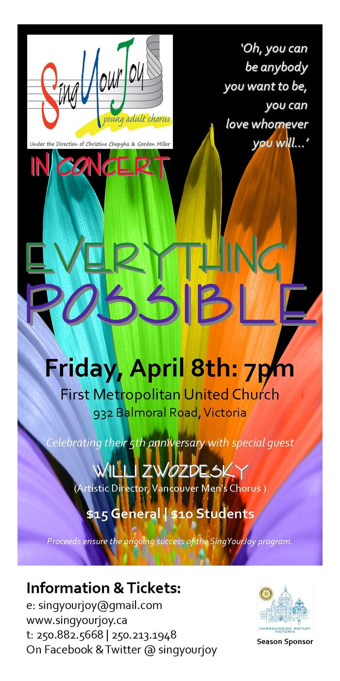 Everything Possible ft: SingYourJoy Young Adult Chorus @ United Commons (First Metropolitan United Church) Apr 8 2016 - Jun 8th @ United Commons (First Metropolitan United Church)