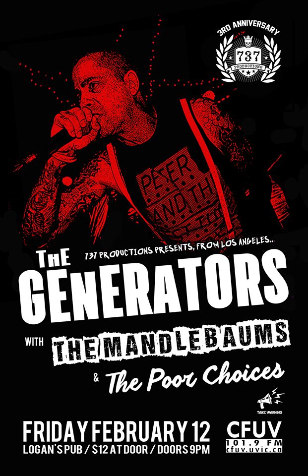 The Generators, THE MANDLEBAUMS , The Poor Choices @ Logan's Pub Feb 12 2016 - May 9th @ Logan's Pub