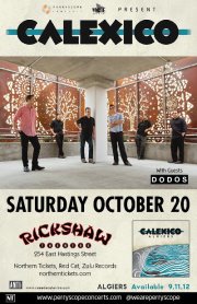 Calexico, Live at The Rickshaw Theatre with special guests, The Dodos: Calexico, The Dodos @ Rickshaw Theatre Oct 20 2012 - May 8th @ Rickshaw Theatre