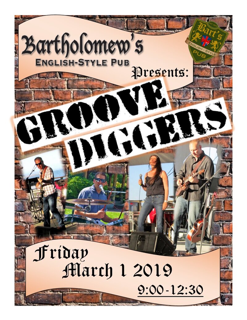 Groove Diggers @ Bartholomew's Pub: Groove Diggers @ Bartholomew's Pub Mar 1 2019 - May 7th @ Bartholomew's Pub