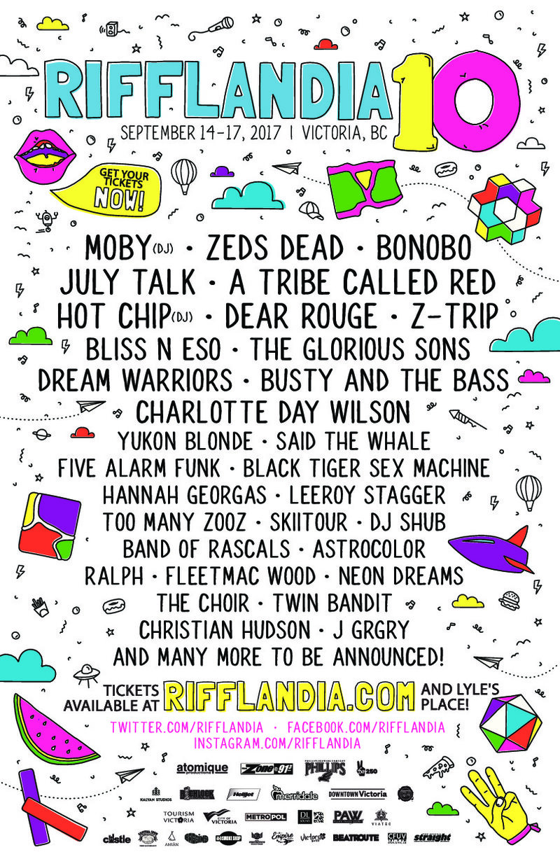 Moby, Zeds Dead, Bonobo, July Talk, A Tribe Called Red, Hot Chip (DJ), Dear Rouge, Z-trip, Bliss N Eso, The Glorious Sons, Dream Warriors, Busty and the Bass, Charlotte Day Wilson, Yukon Blonde, Said the Whale, Five Alarm Funk, Black Tiger Sex Machine, Hannah Georgas, Leeroy Stagger, Too Many Zooz, SkiiTour and , DJ Shub, Band of Rascals, Astrocolor @ Downtown Sep 15 2017 - May 7th @ Downtown
