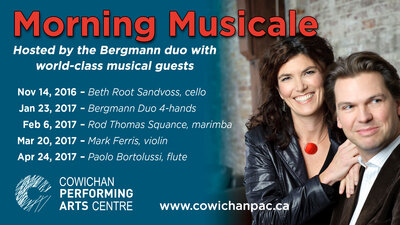 Morning Musicale, with new hosts - The Bergmann Piano Duo @ Cowichan Performing Arts Centre Jan 23 2017 - Jun 3rd @ Cowichan Performing Arts Centre