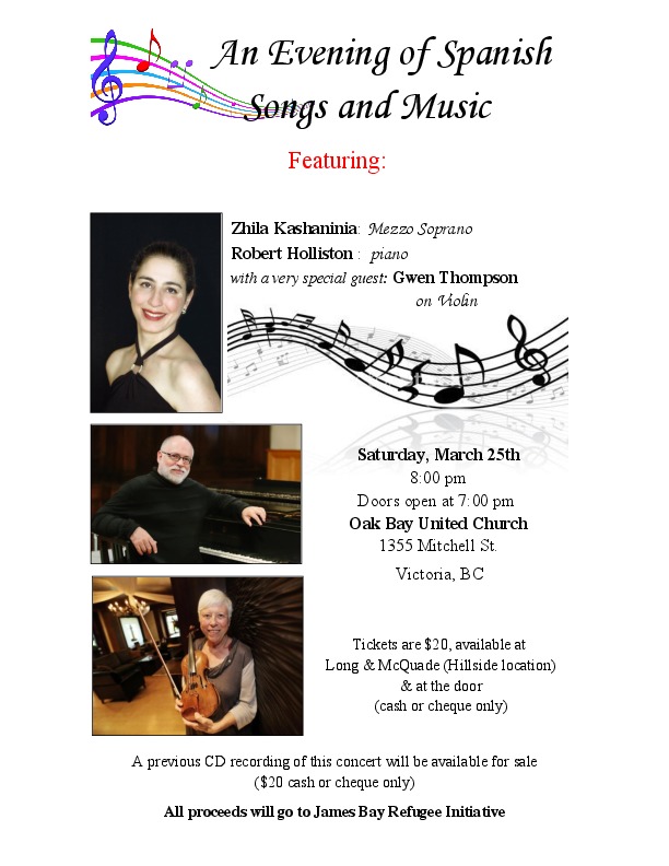 An Evening of Spanish Songs and Music: Zhila Kashaninia , Robert Holliston, Tom Thompson @  Mar 25 2017 - May 6th @ 