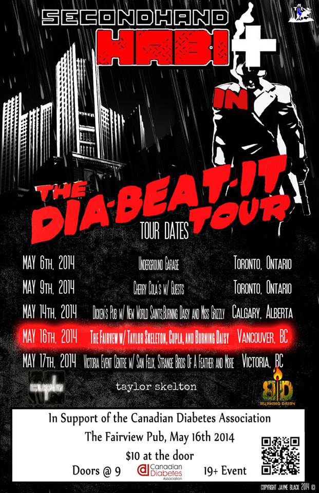 Dia- Beat It Tore Fundraiser: Cupla, Secondhand Habit, Taylor Skelton, Burning Daisy @ Fairview Pub May 16 2014 - May 6th @ Fairview Pub