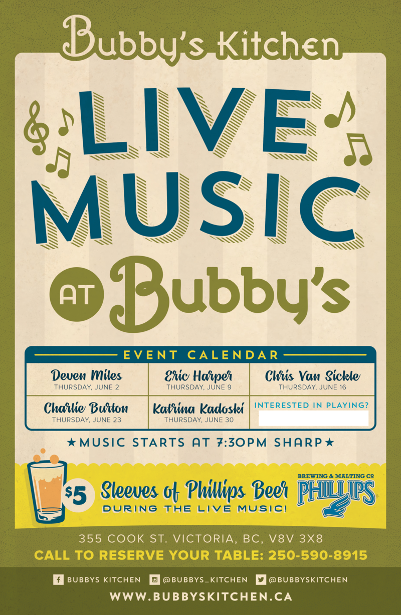 Music Night Every Thursday at Bubby's Kitchen: Chris Van Sickle @ Bubby's Kitchen Jun 16 2016 - May 6th @ Bubby's Kitchen