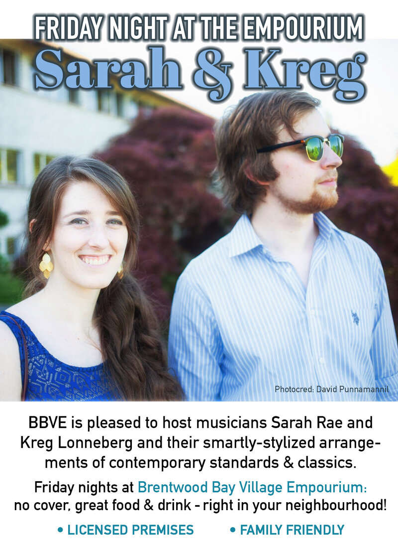Sarah Rae, Kreg Lonneberg @ Brentwood Bay Village Empourium Oct 21 2016 - May 6th @ Brentwood Bay Village Empourium