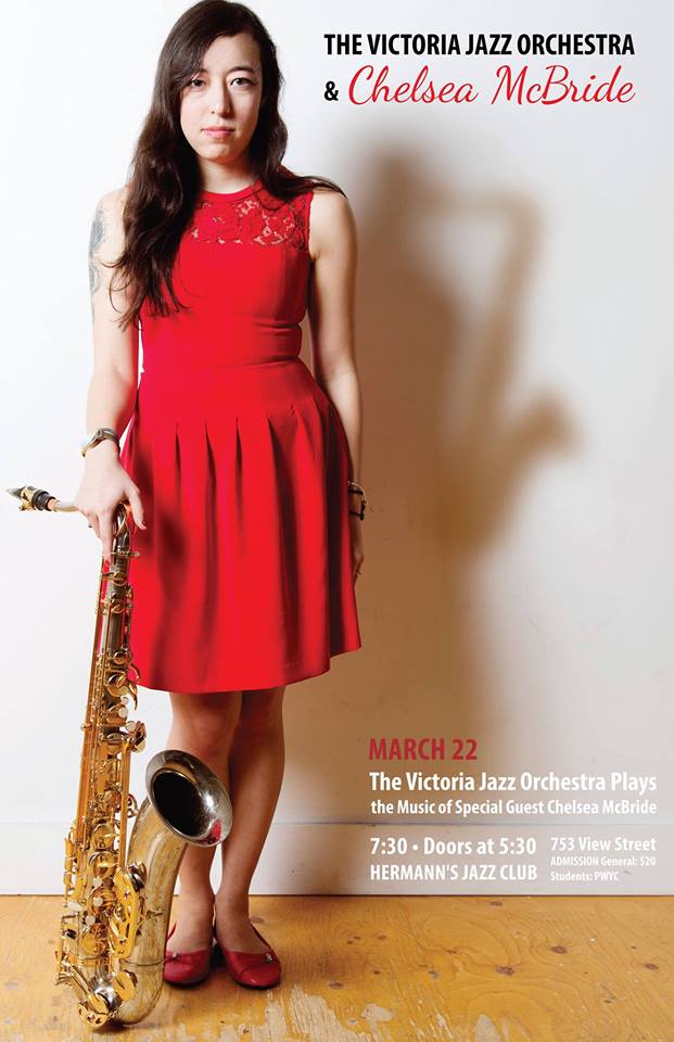 Special guest Chelsea McBride conducts: The Victoria Jazz Orchestra @ Hermann's Jazz Club Mar 22 2016 - May 13th @ Hermann's Jazz Club