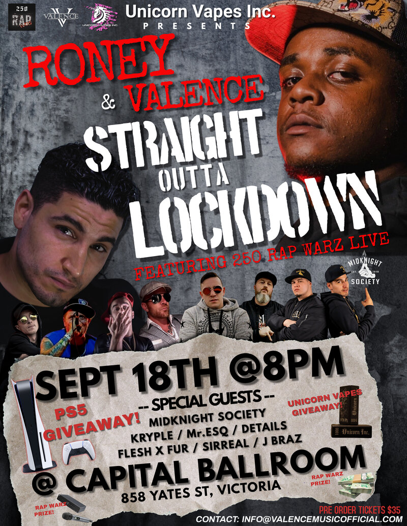 Straight Outta Lockdown: Roney, Valence Music , Mr. Esq, Kryple , Details musician, FleshXFur, Midknight Society, J Braz, Sirreal @ Capital Ballroom Sep 18 2021 - May 1st @ Capital Ballroom