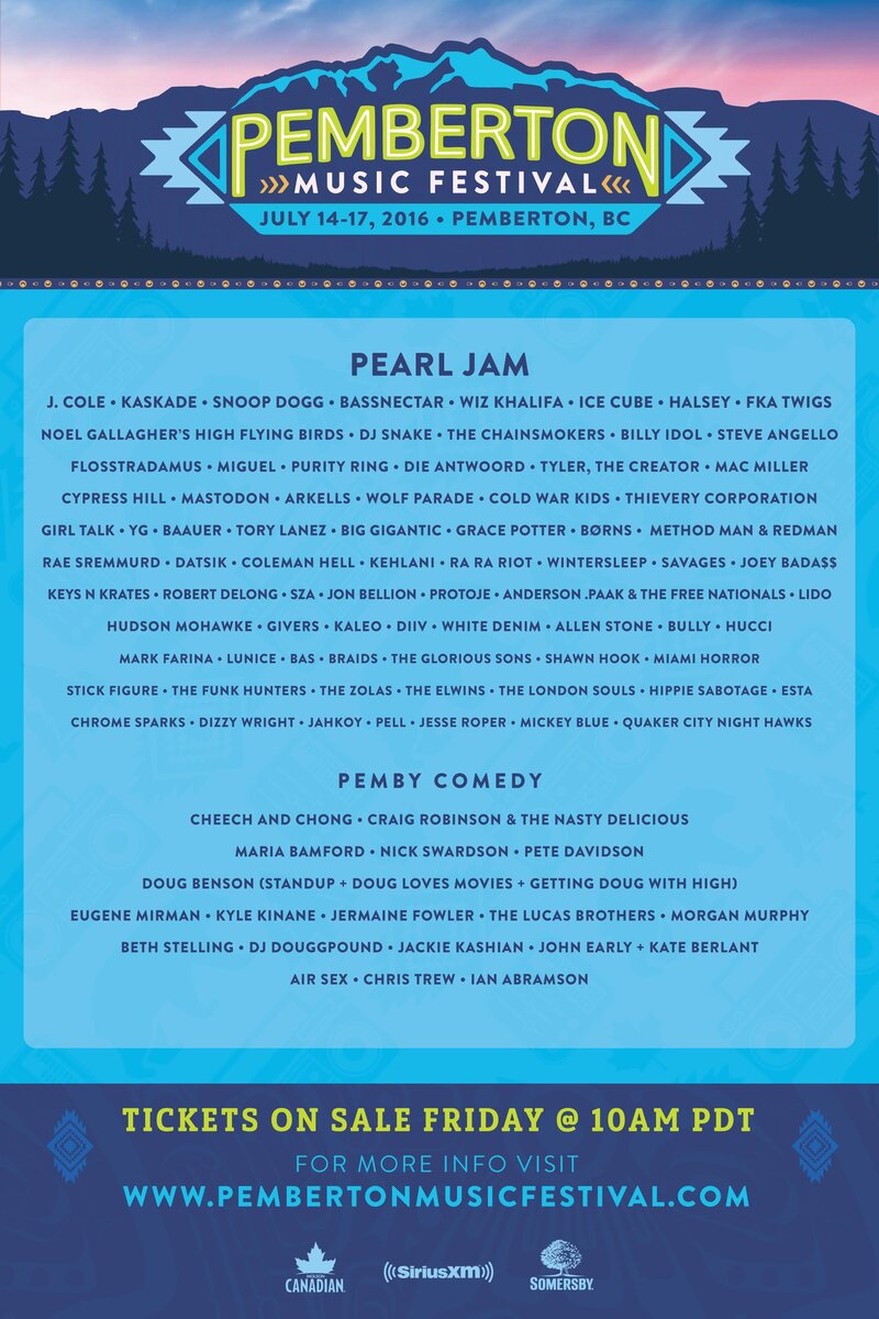 Jesse Roper, Pearl Jam, Snoop Dogg, Wolf Parade @ Pemberton Festival Jul 16 2016 - May 7th @ Pemberton Festival