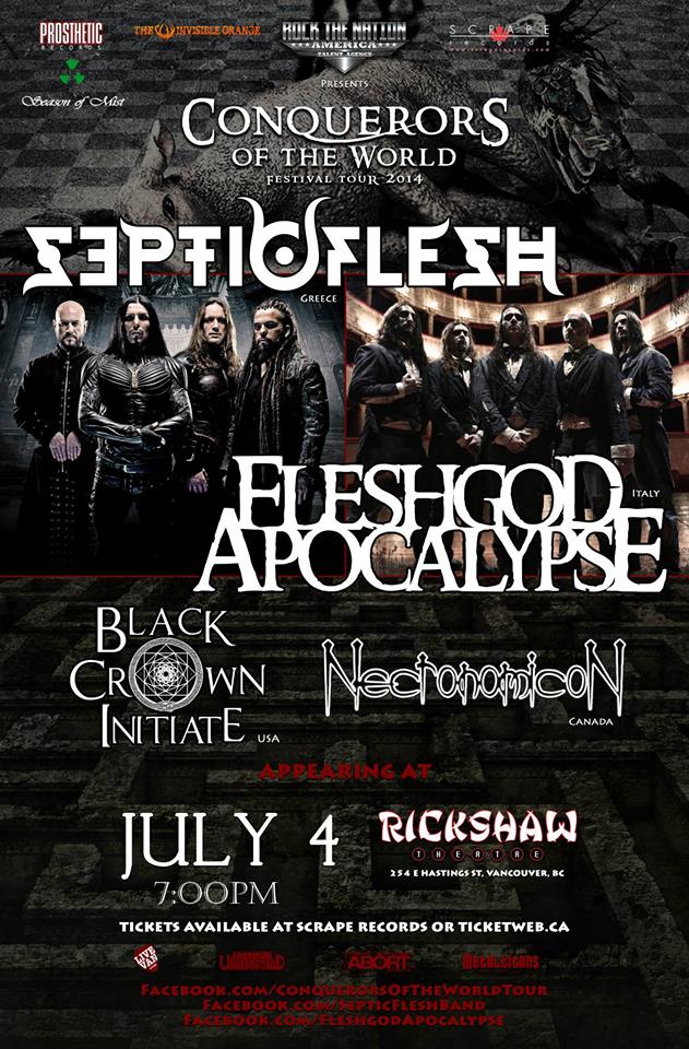 Septicflesh, Fleshgod Apocalypse, Black Crown Initiate, Necronomicon @ Rickshaw Theatre Jul 4 2014 - May 5th @ Rickshaw Theatre
