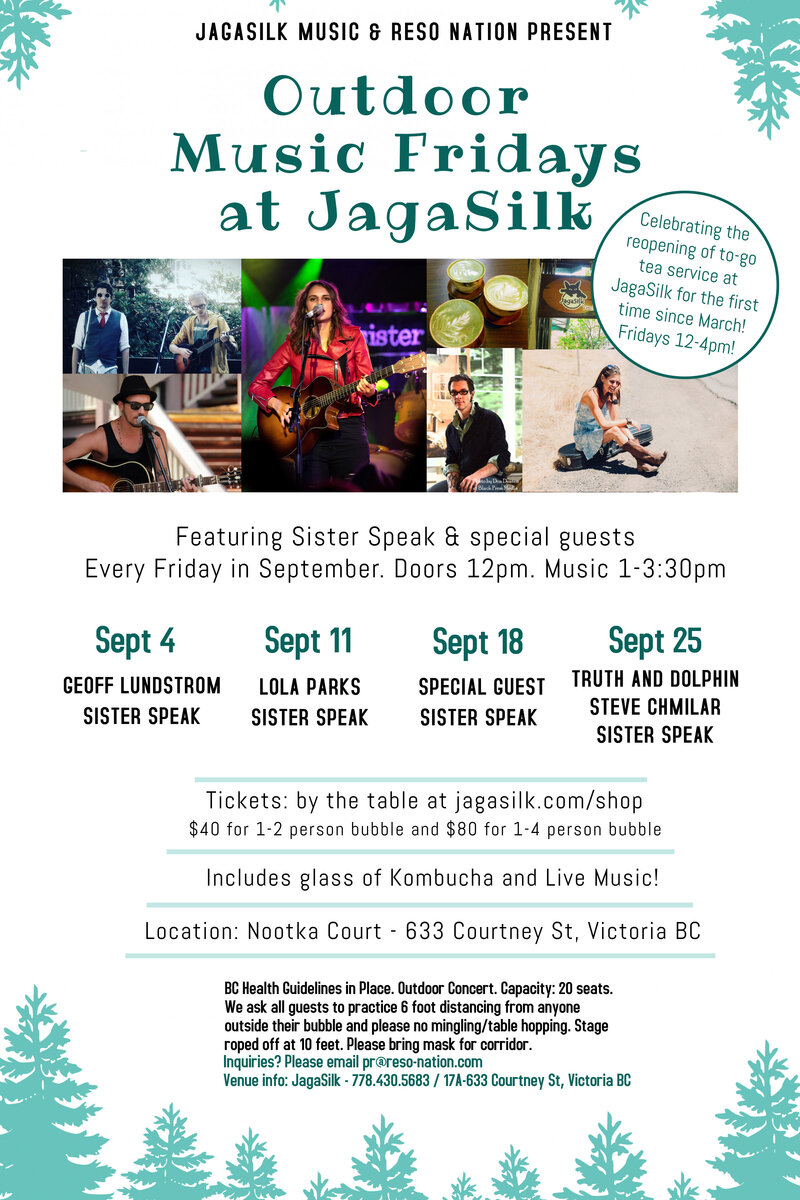 Outdoor Music Fridays at Jagasilk Victoria: Lola Parks, Sister Speak @ Jagasilk Teabar Sep 11 2020 - May 5th @ Jagasilk Teabar