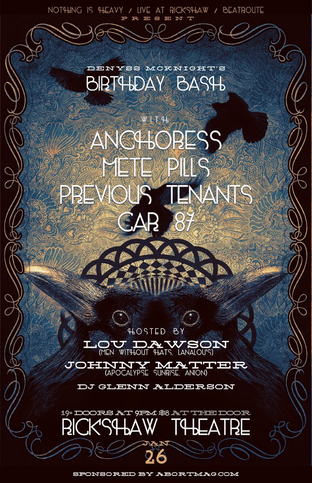 Anchoress, Mete Pills, Previous Tenants, Car 87 @ Rickshaw Theatre - Jan 26, 2013