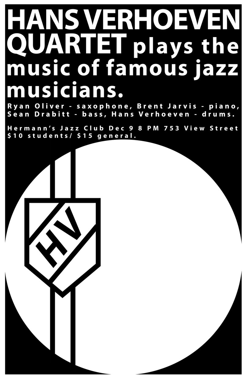 Hans Verhoeven Quartet: Hans Verhoeven, Sean Drabitt, Ryan Oliver , Patrick Boyle, Brent Jarvis @ Hermann's Jazz Club Dec 9 2016 - May 1st @ Hermann's Jazz Club