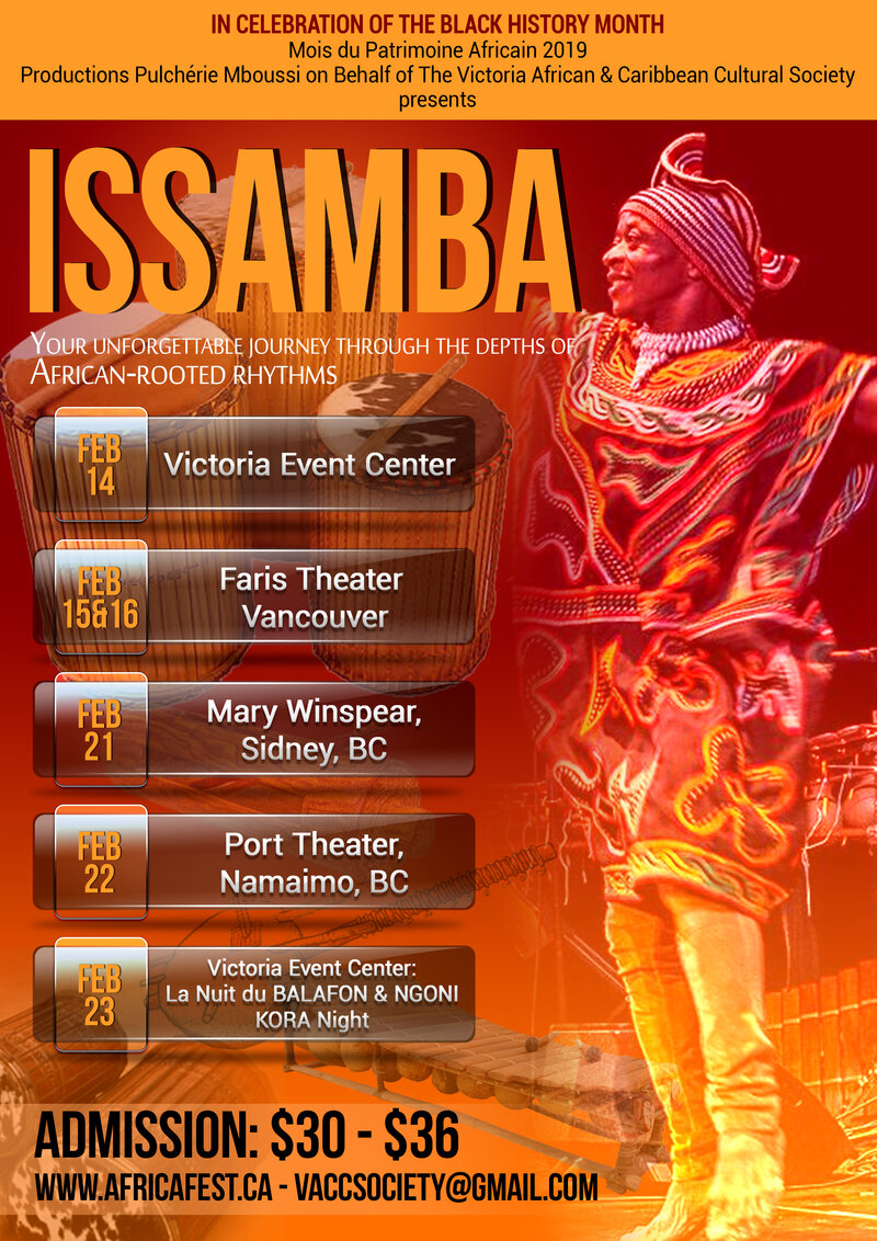 Issamba - Your Ultimate Journey Through the Depths of African Rhms: Merlin Nyakam, Akra Soumah, Amo Damas, Adama Dembele Bilorou, Lasso Sanou @ Victoria Event Centre Feb 23 2019 - Jul 16th @ Victoria Event Centre