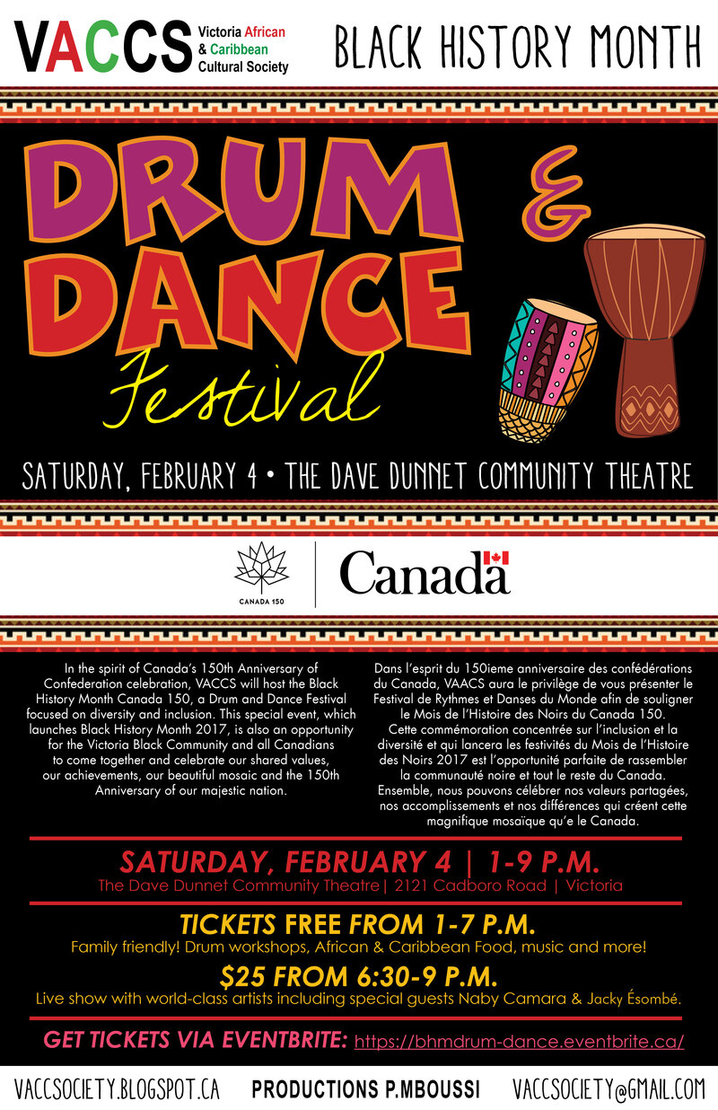 Black History Month World Drum & Dances Festival Canada 150 @ Dave Dunnet Theatre  Feb 4 2017 - Jun 11th @ Dave Dunnet Theatre 