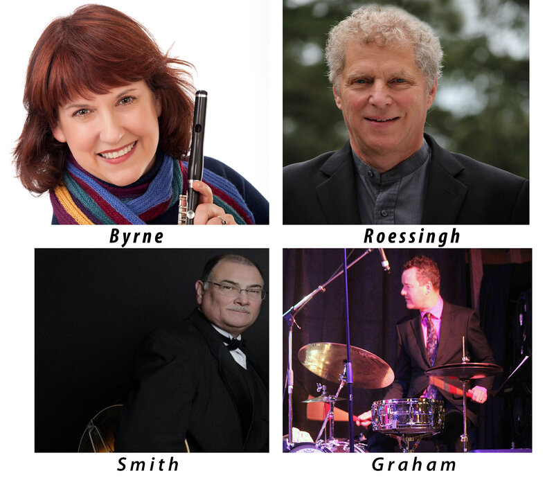 Spirited Jazz Vespers featuring the Byrne, Roessingh, Graham & Smith Quartet: Mary Byrne (flute), Karel Roessingh (piano), Damian Graham (drums), Joey Smith (bass) @ First Unitarian Church of Victoria Sep 29 2019 - May 1st @ First Unitarian Church of Victoria