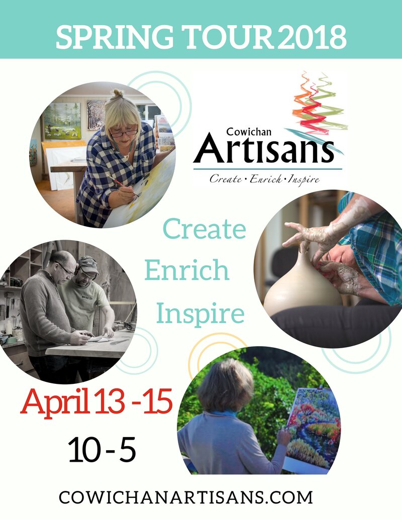 Cowichan Artisans Spring Studio Tour: Laurel Hibbert, Mary Fox, Cathi Jefferson, Live Edge Design, Ancient Art of Stone, Cam Russell, Karen Trickett, Peggy Brackett, Jo Ludwig, Ken Broadland, Jennifer Lawson, Bonnie Schmaus @ Cowichan Artisans Apr 14 2018 - May 6th @ Cowichan Artisans