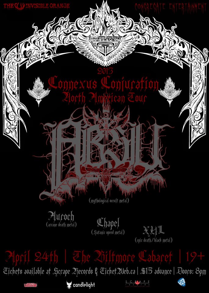 Mythological Occult Black Metal Legends ABSU!: Absu, Auroch, Terrifier, XUL @ The Biltmore Cabaret Apr 24 2013 - May 6th @ The Biltmore Cabaret