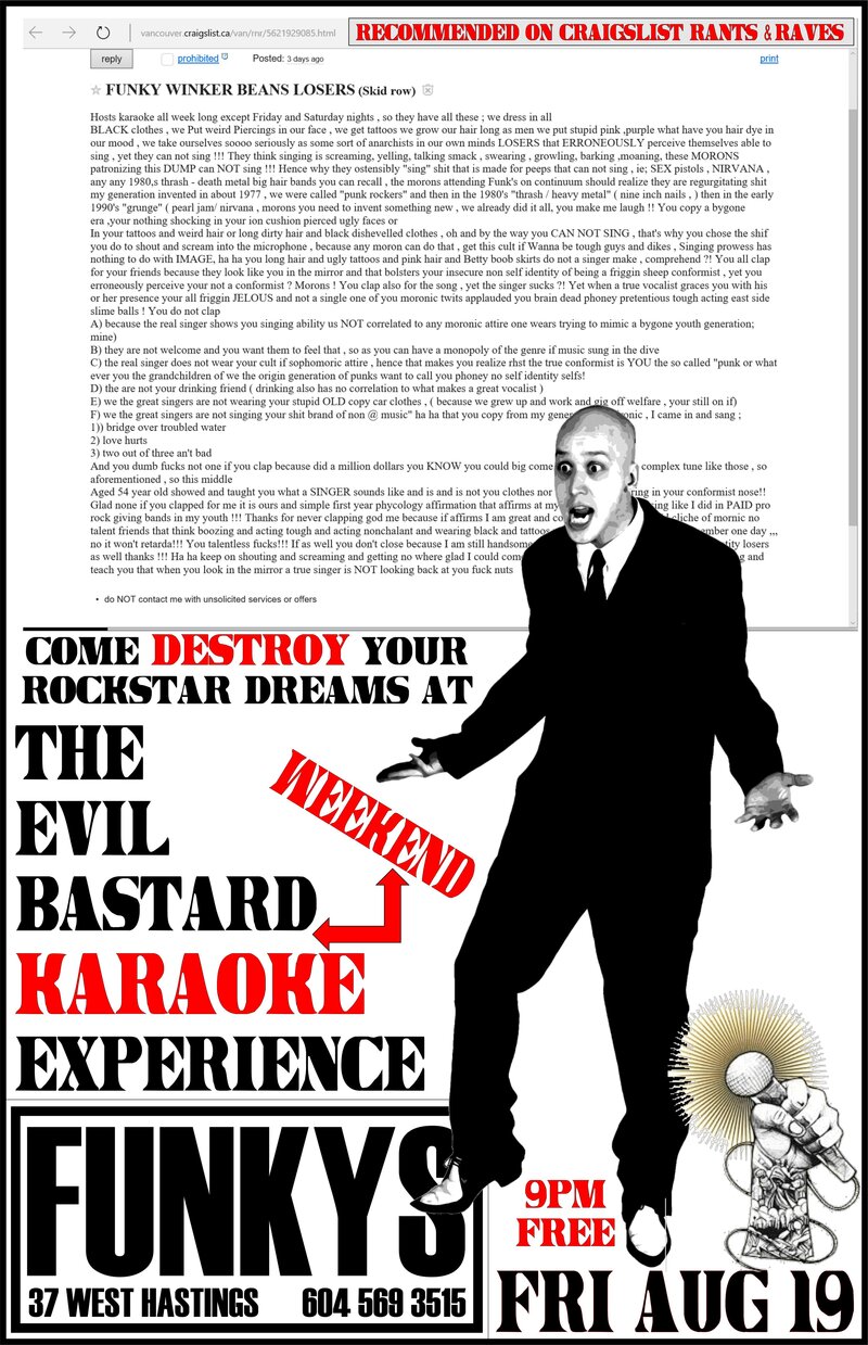 THE EVIL BASTARD KARAOKE EXPERIENCE PRESENTS A FRIDAY NIGHT KARAOKE SESSION~~: The Evil Bastard KARAOKE Experience @ Funky Winker Beans Aug 19 2016 - May 6th @ Funky Winker Beans