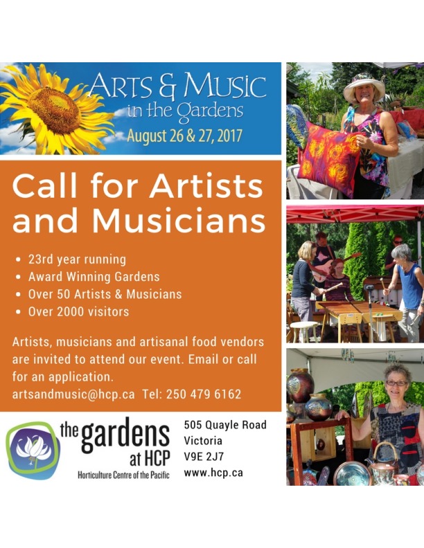 Arts & Music in the Gardens @ Horticulture Centre of the Pacific Aug 26 2017 - May 1st @ Horticulture Centre of the Pacific