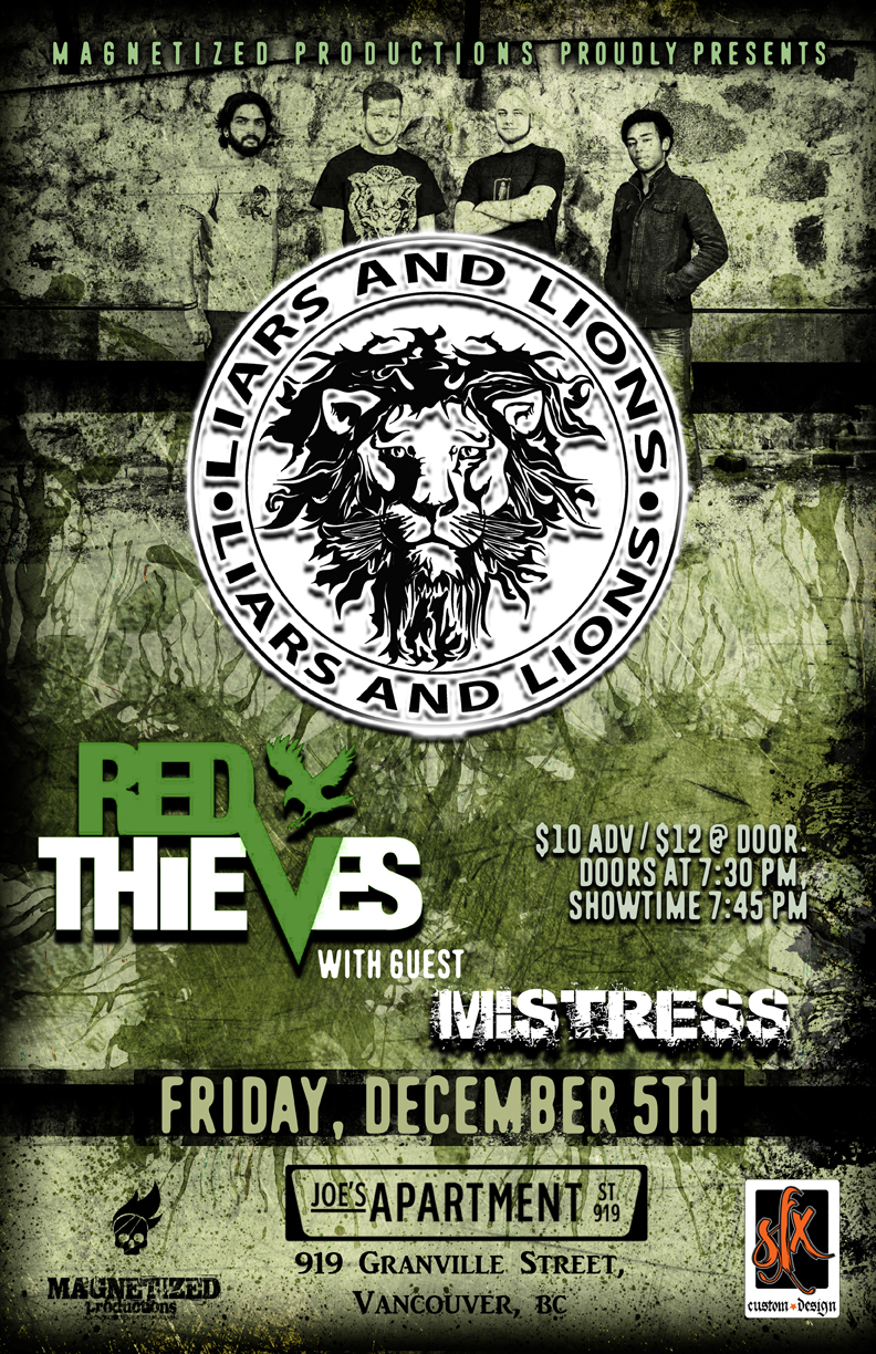 Liars and Lions, Red Thieves, Mistress 1984 @ Joe's Apartment Dec 5 2014 - May 6th @ Joe's Apartment