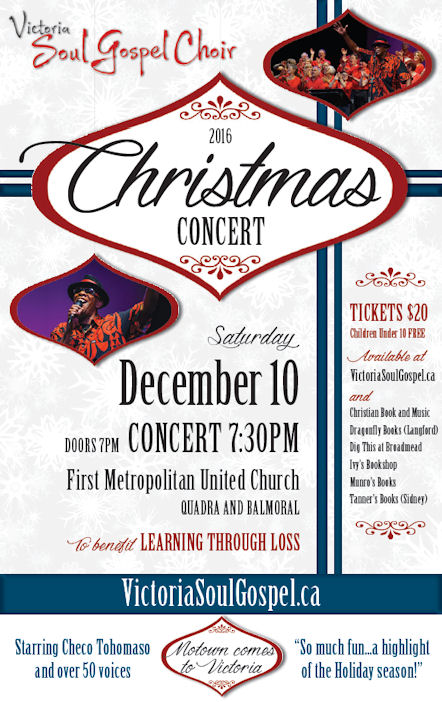 Motown-inspired Christmas Concert to Benefit Learning Through Loss: Victoria Soul Gospel Choir, Checo Tohomaso @ United Commons (First Metropolitan United Church) Dec 10 2016 - May 6th @ United Commons (First Metropolitan United Church)