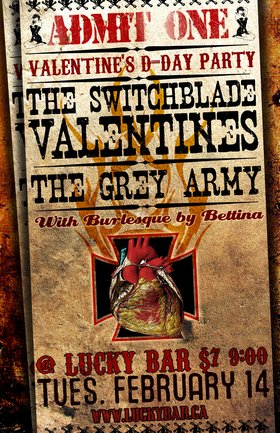 Valentine's D-Day Party!!!: The Switchblade Valentines, Bettina, the Grey Army @ Lucky Bar Feb 14 2006 - May 7th @ Lucky Bar