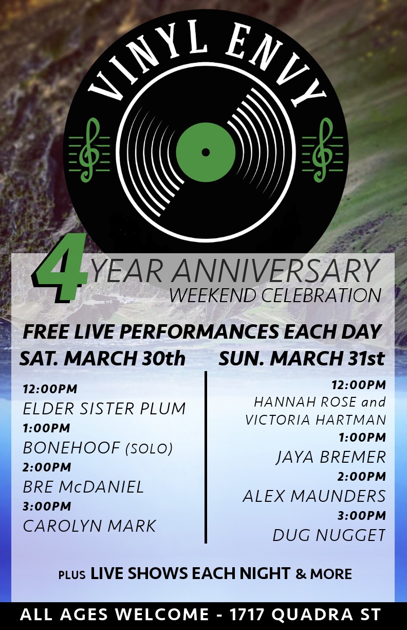Vinyl Envy - 4 Year Anniversary Weekend: Hannah Rose, Victoria Hartman, Jaya Bremer, Alex Maunders, Dug Nugget @ Vinyl Envy Mar 31 2019 - May 12th @ Vinyl Envy