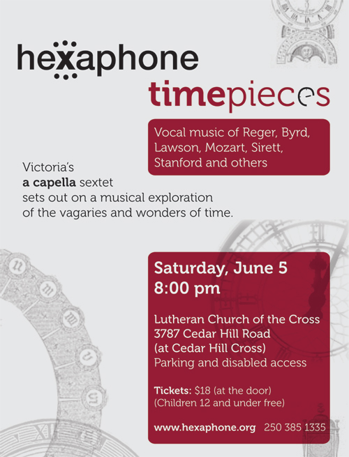 Hexaphone: Timepieces @ Lutheran Church of the Cross Jun 5 2010 - May 10th @ Lutheran Church of the Cross