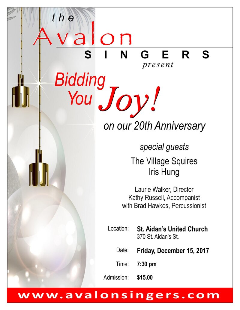 Bidding You Joy!: The Avalon Singers, The Victoria Village Squires, Iris Hung @ Broad View United Dec 15 2017 - May 13th @ Broad View United