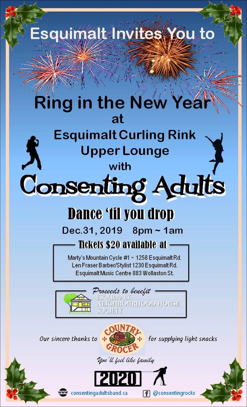 Rock in the New Year: Consenting Adults @ Eqsuimalt Curling Rink Upper Lounge - Dec 31, 2019
