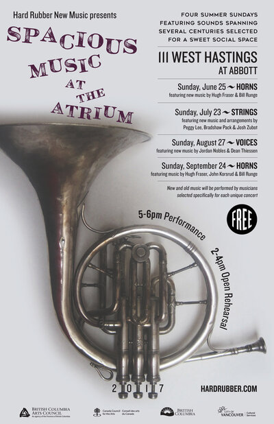 Horns at the Atrium: John Korsrud (trumpet), Daniel Miles Kane (saxophone), Kent Wallace (trumpet), Bill Runge (saxophone), Andrew Broughton (trombone), Victor Noriega (keyboard), Rod Murray (trombone), Johnny Tobin  (keyboard), Saul Berson (saxophone), Ben Henriques  (saxophone) @ The Atrium (351 Abbott at Hastings) - Sep 24, 2017