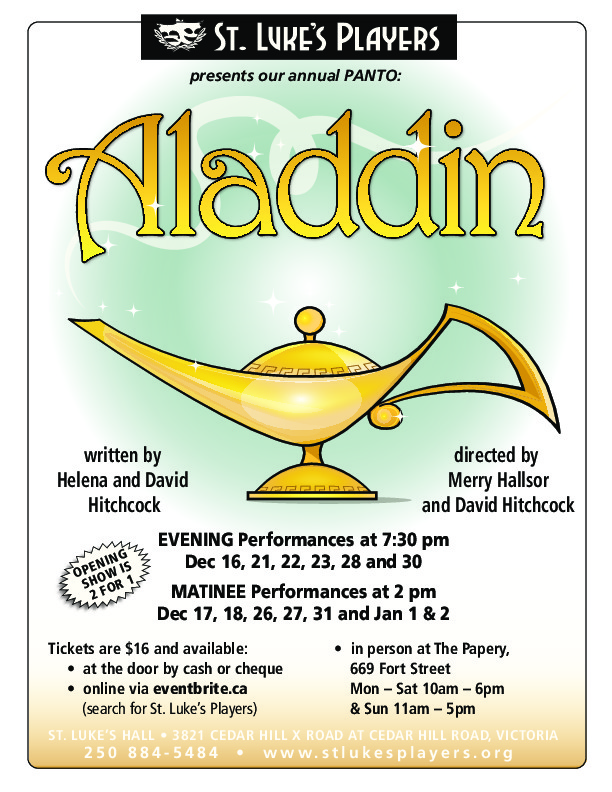 ALaddin A Christmas Panto @ St. Luke's Players Dec 27 2016 - May 5th @ St. Luke's Players
