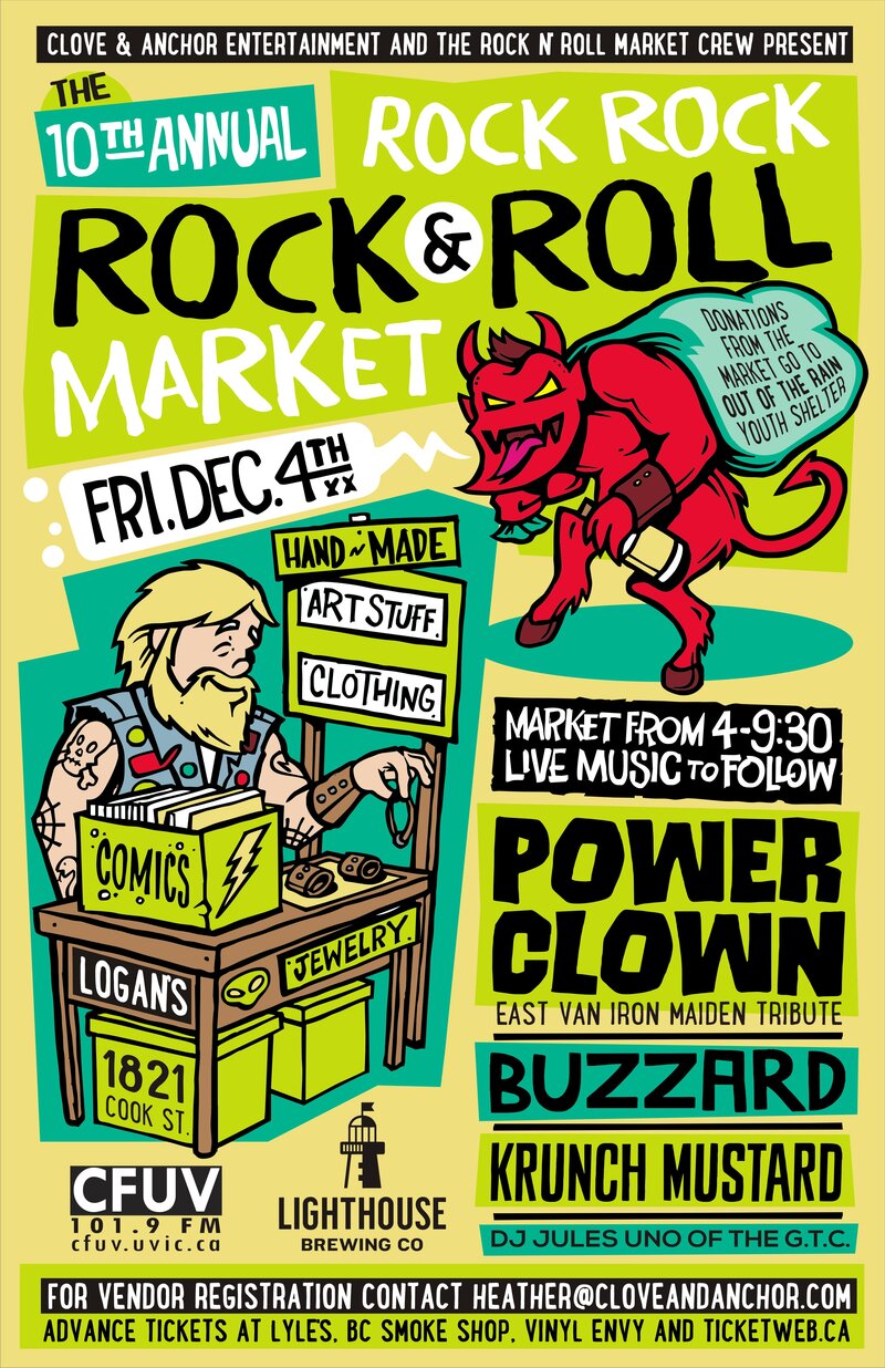 10th Annual Rock, Rock, Rock N' Roll Market: Power Clown, BuzzArd, Krunch Mustard @ Logan's Pub Dec 4 2015 - May 8th @ Logan's Pub
