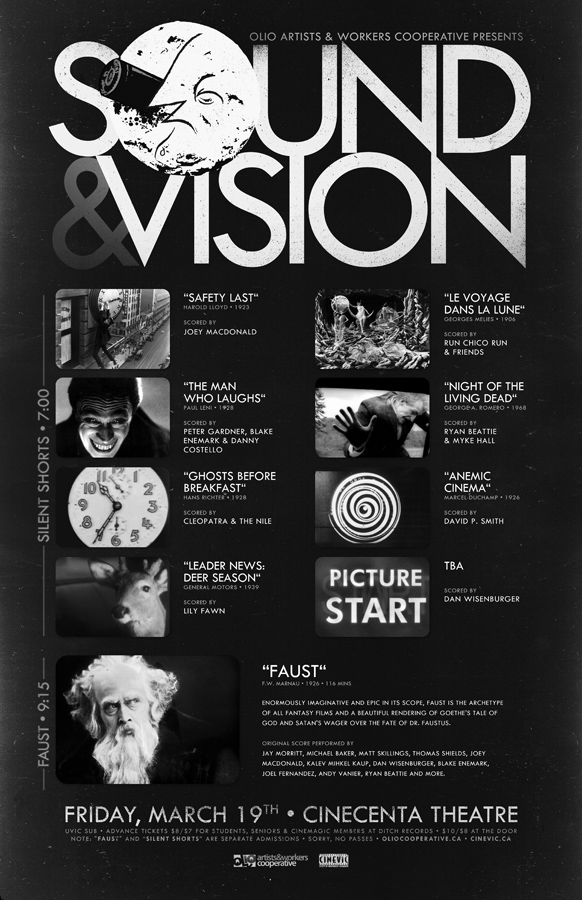 Sound & Vision  feat.: Run Chico Run, David P. Smith, Lily Fawn, Ryan Beattie, Forestry, Dan Wisenburger, the Old Hand & Diamond, CLEOPATRA & THE NILE @ Cinecenta Theatre Mar 19 2010 - May 8th @ Cinecenta Theatre