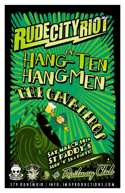 St Paddy's Surf 'n' Ska Party!: Rude City Riot, The Hang-Ten Hangmen, The Cavaleros @ Railway Club Mar 14 2015 - May 6th @ Railway Club