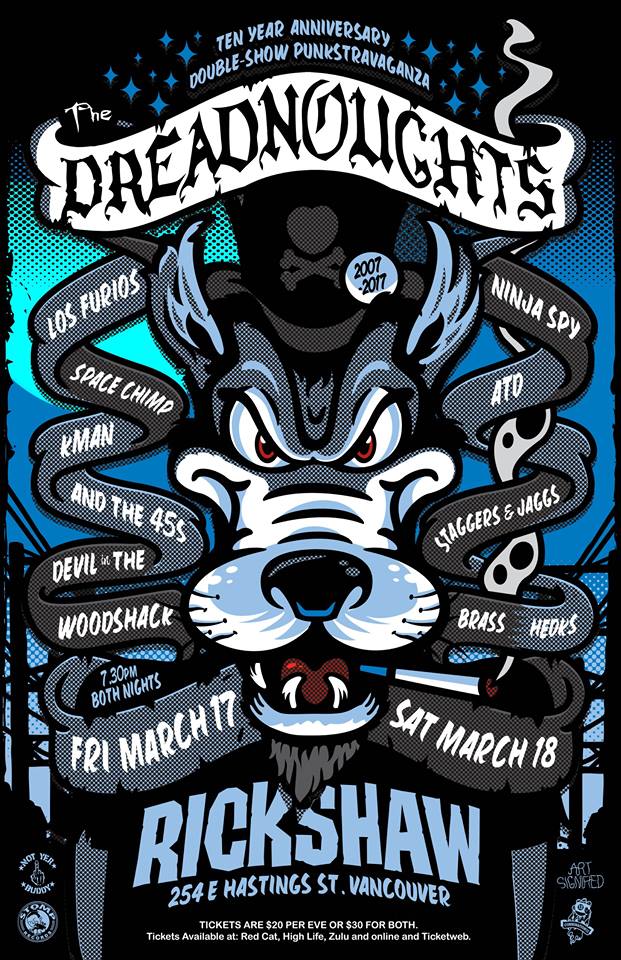 10 Year Anniversary - Night 1: The Dreadnoughts, Los Furios, Space Chimp, Kman and the 45s, Devil in the Woodshack @ Rickshaw Theatre Mar 17 2017 - May 8th @ Rickshaw Theatre