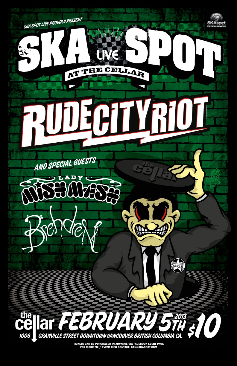SKAspot Live Night @ the Cellar Nightclub: Rude City Riot, Lady Mishmash, Brehdren @ The Cellar Feb 5 2013 - May 6th @ The Cellar