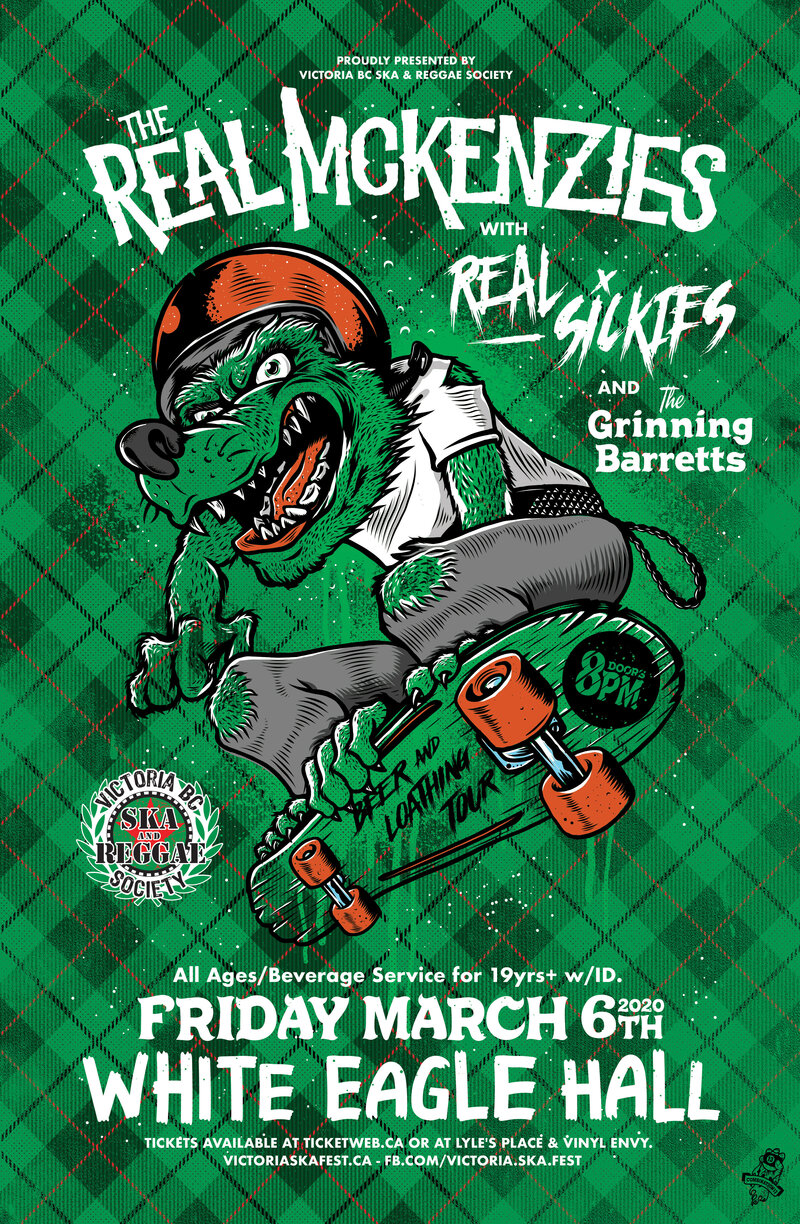 All ages w beverage service: The Real McKenzies, REAL SICKIES, The Grinning Barretts @ White Eagle Polish Hall Mar 6 2020 - May 7th @ White Eagle Polish Hall