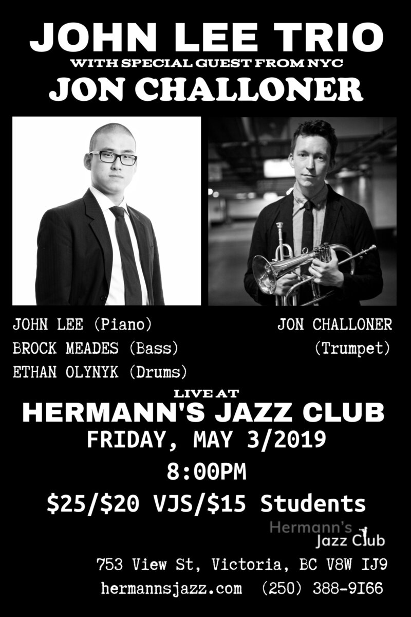 JOHN LEE TRIO ft. JON CHALLONER @ Hermann's Jazz Club May 3 2019 - Jun 5th @ Hermann's Jazz Club